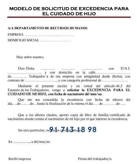 Modelo Solicitud Excedencia Por Cuidado Hijo