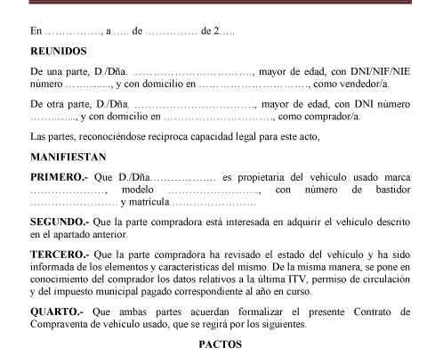 Modelo contrato compraventa vehículo usado 1